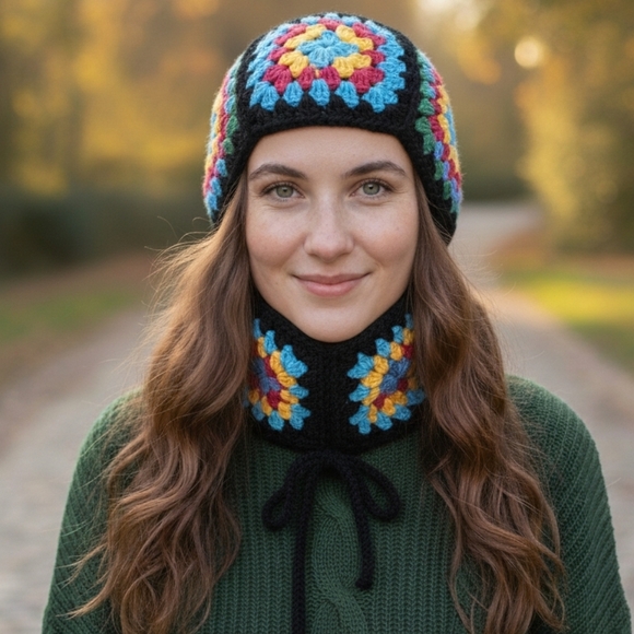 Balaclava Granny Square vintage hat handmade crochet - Picture 1 of 13